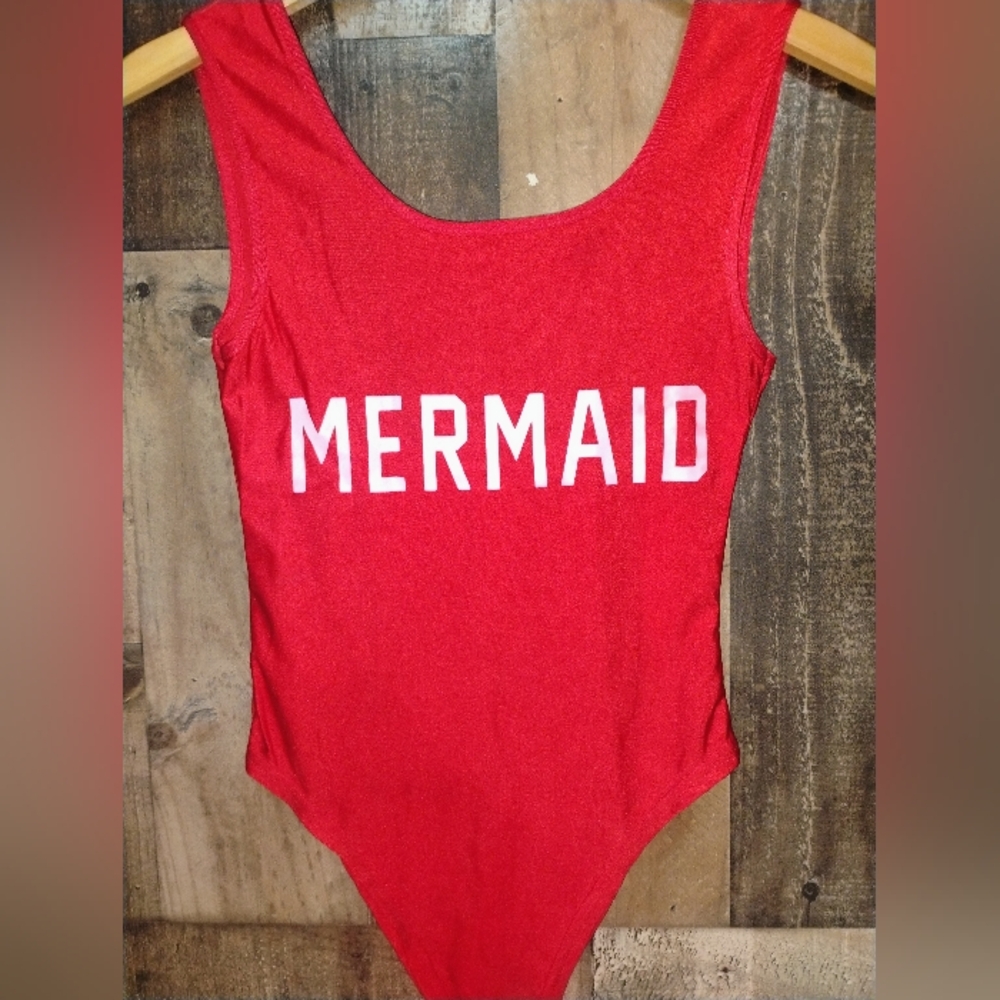 Red Mermaid One Piece Swim Body Suit Size Medium - Picture 2 of 3